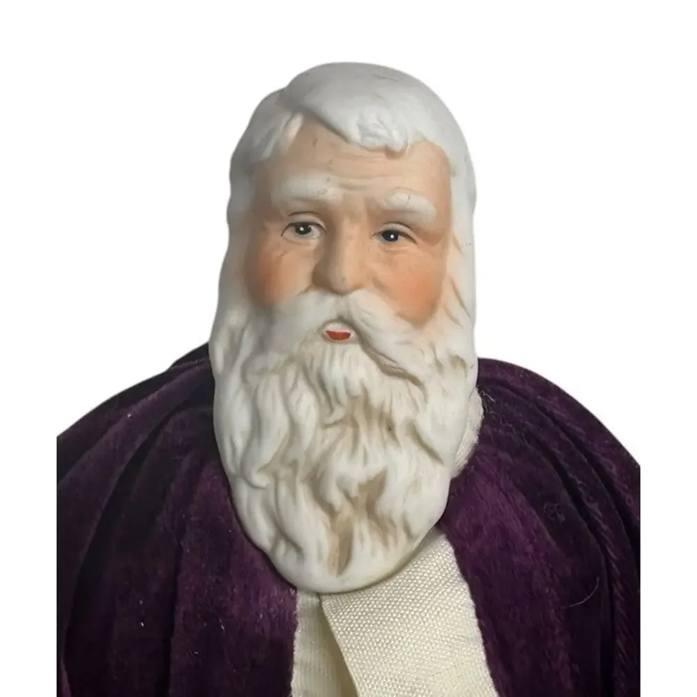 Handmade Old World Santa Figurine w/ Purple Velvet Robe Coat Christmas Decor 14